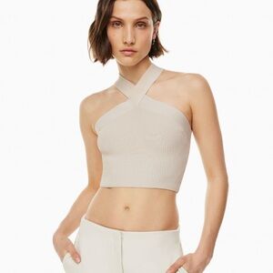 Aritzia Babaton Sculpt Knit Criss-Cross Cropped Tank in Matte Pearl